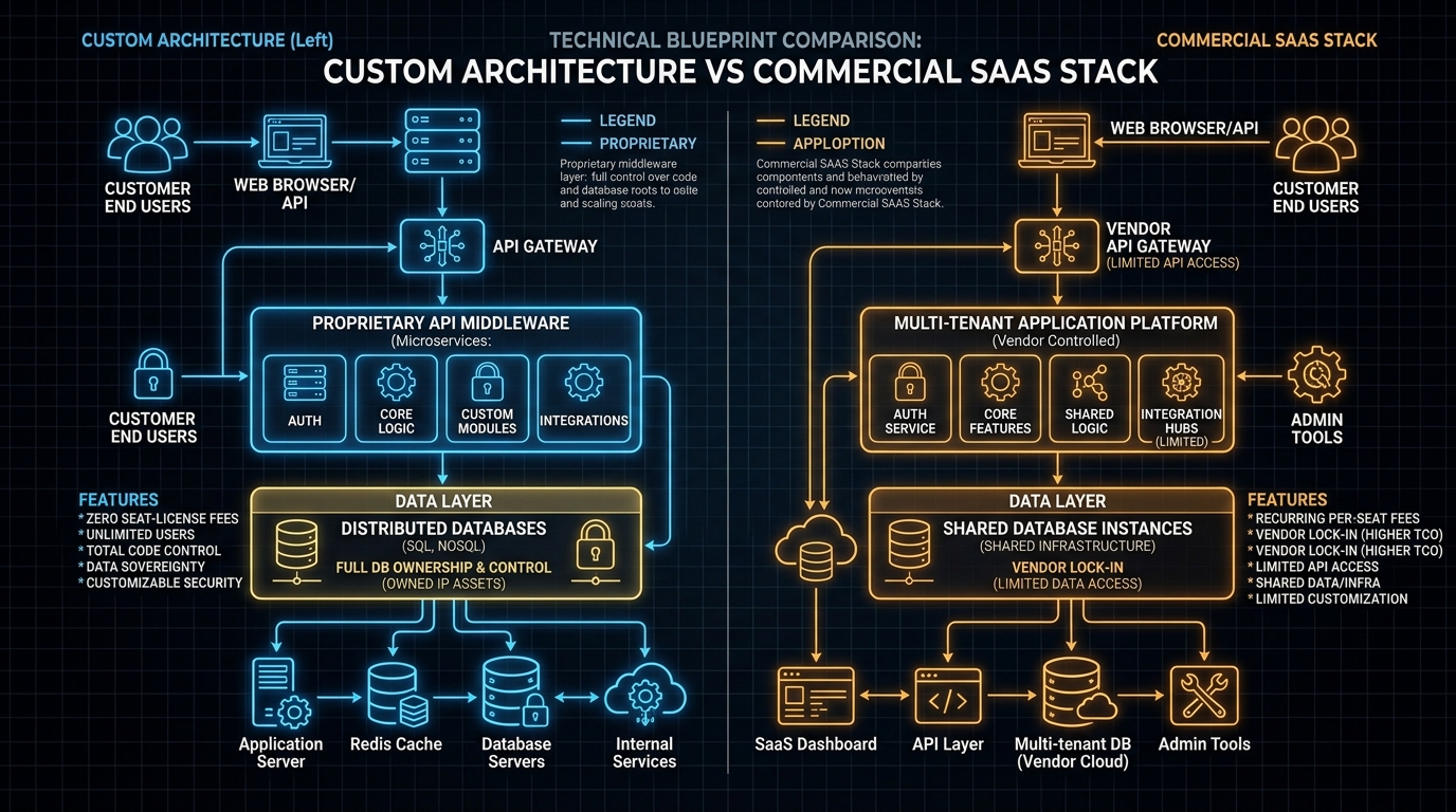 Custom Software Architecture vs Commercial SaaS Blueprint