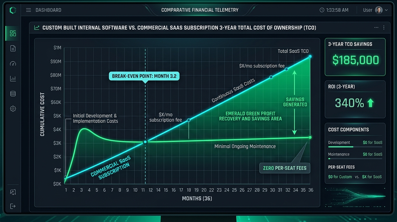 3-Year Total Cost of Ownership (TCO) and Break-Even Telemetry Chart