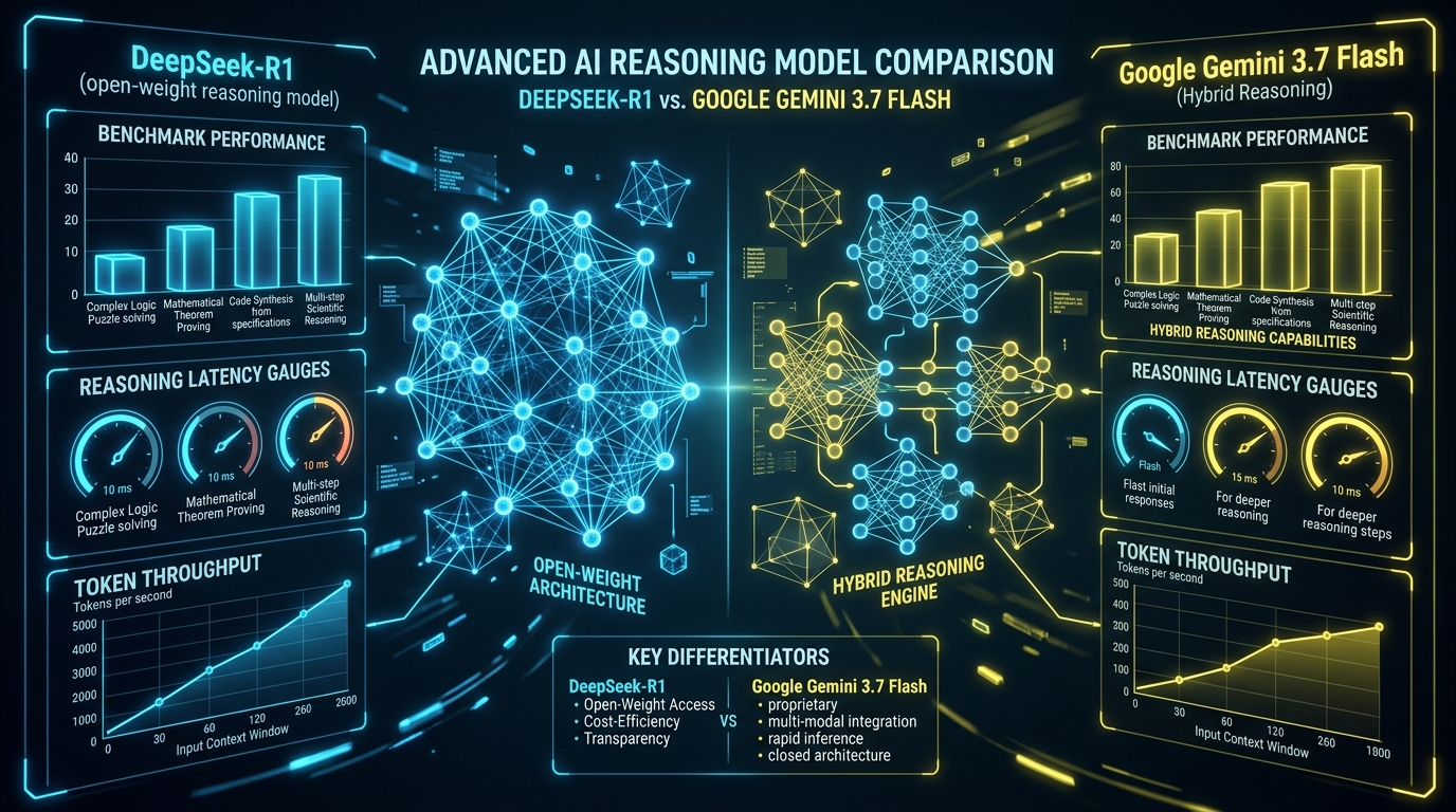 DeepSeek-R1 vs Google Gemini 3.7 Flash Benchmark Comparison Charts Reasoning Latency and Architecture