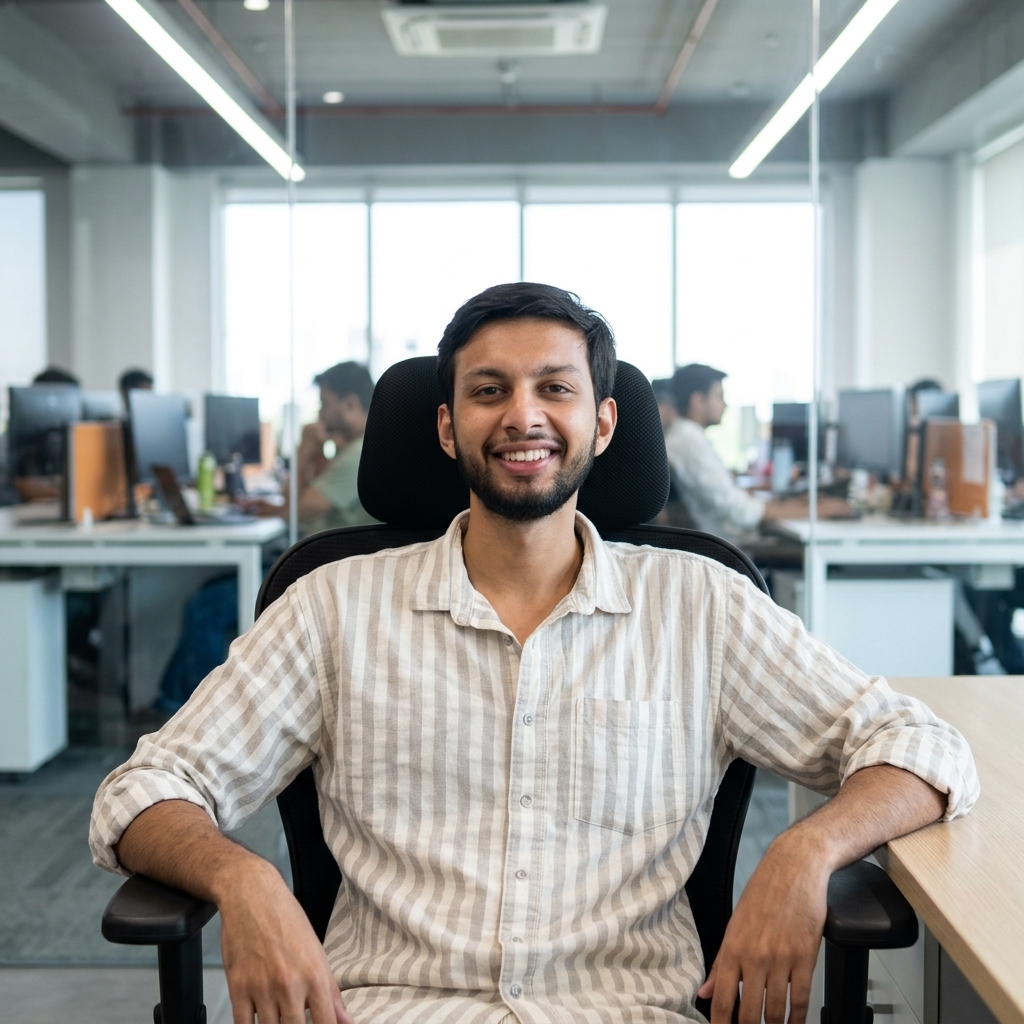 Shadab Alam in modern engineering office discussing automated shift telemetry and eliminating daily standups