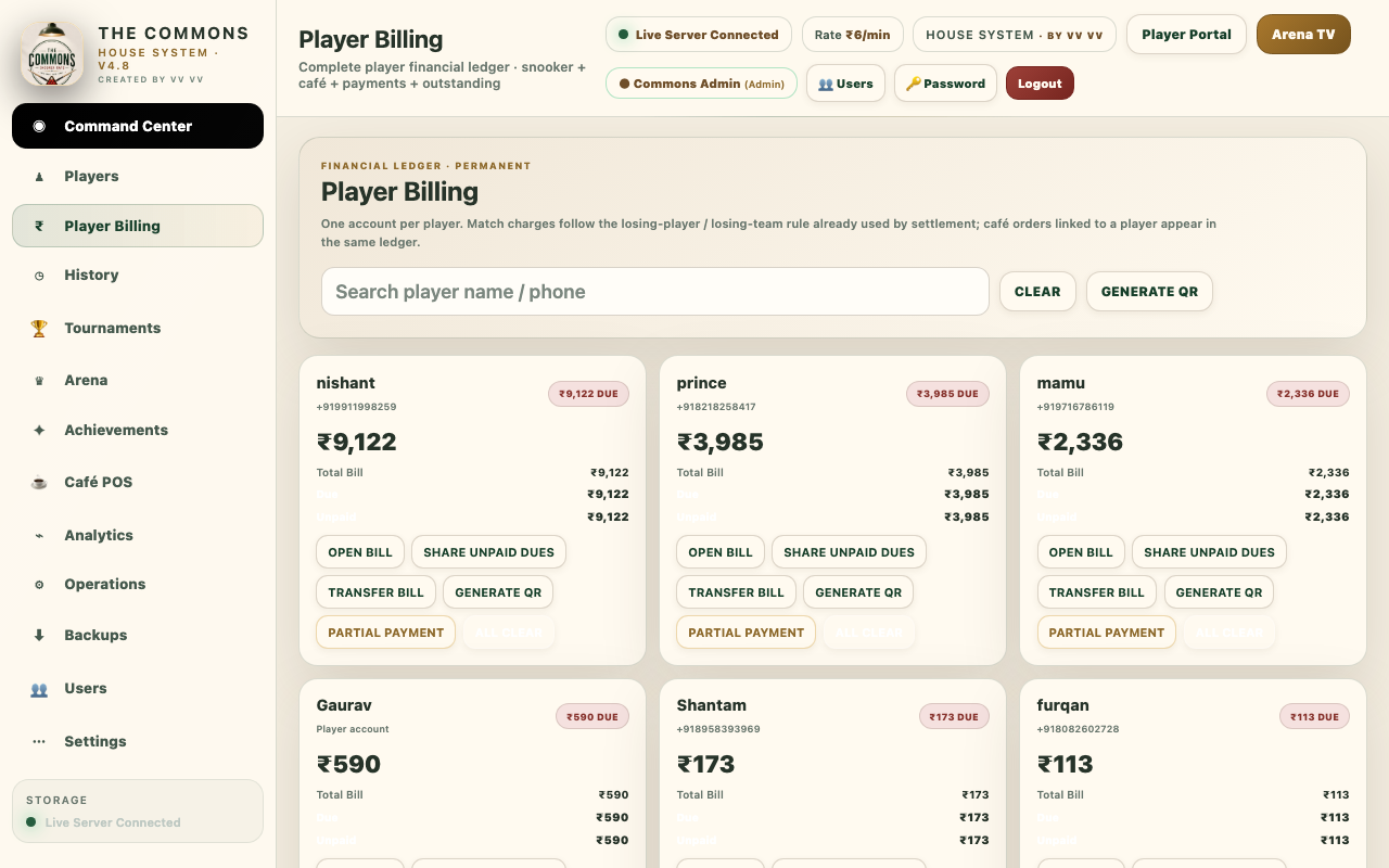 Line Item Billing Ledger with Loser Table Charge Attribution
