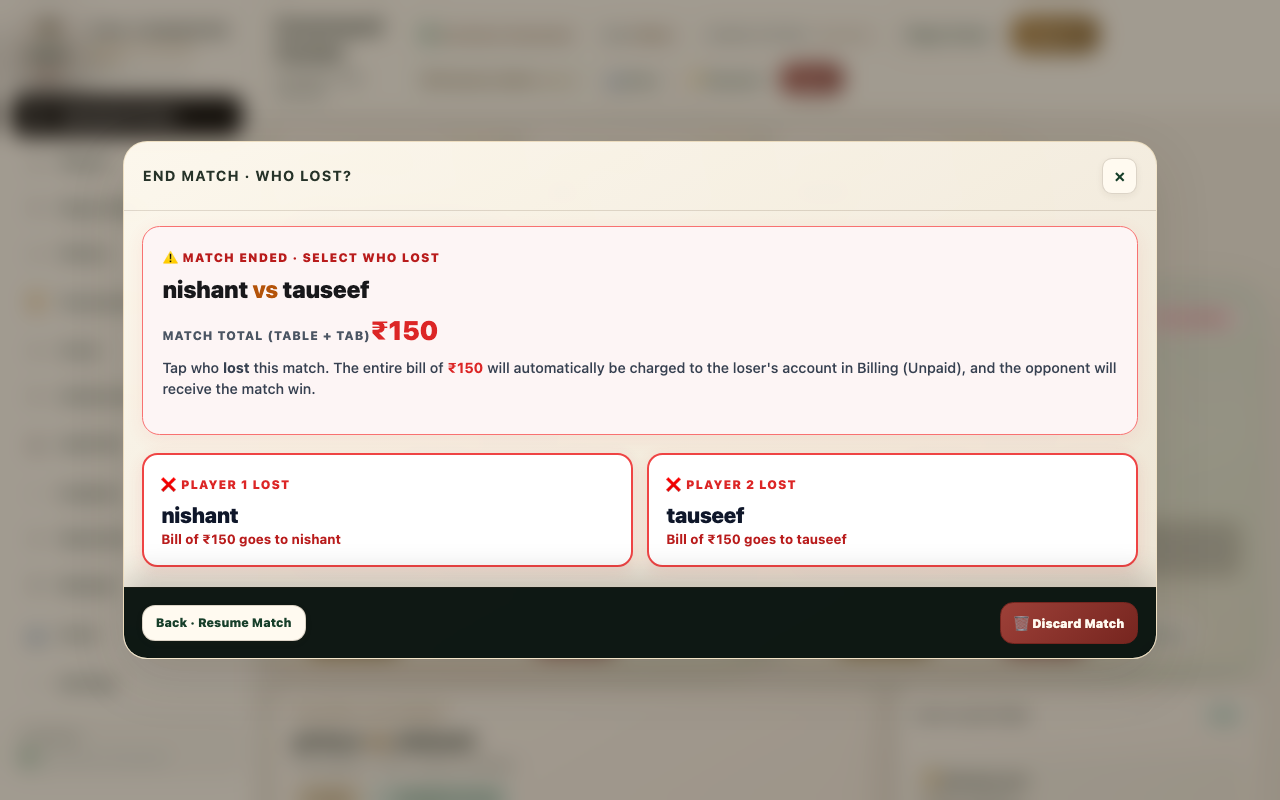 Who Lost Match Settlement Modal in The Commons ERP